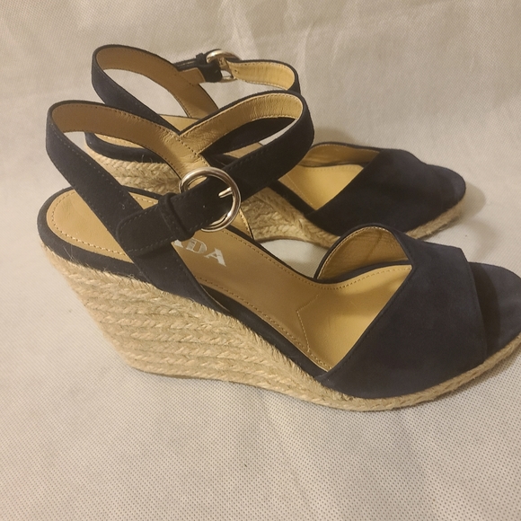 Prada Women's Suede Espadrille Wedge Sandals in Blue Suede - Picture 6 of 8